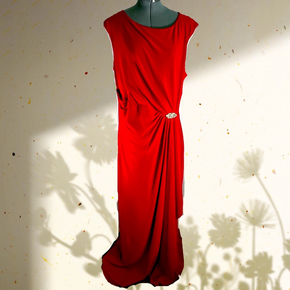 Tiana B Women Red Floor Length Spandex Dress Size 14T